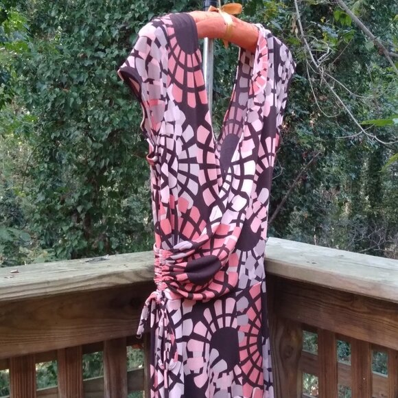 Maggy L  Vintage Pop Art Fit & Flare Dress Stretch Ruched BodyCon  Sz 6 - Picture 6 of 9